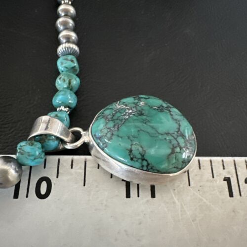 Men's Blue Spiderweb Turquoise Pendant Necklace | Navajo Sterling Silver | Authentic Native American Handmade | 17086