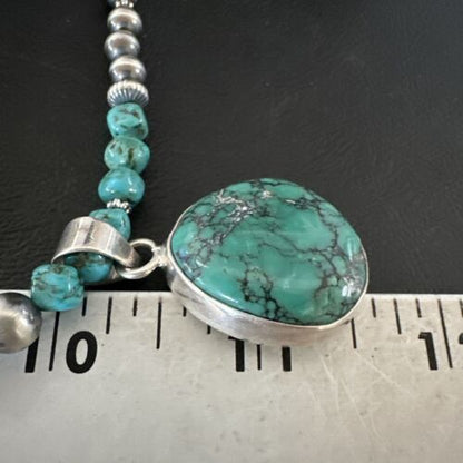 Men's Blue Spiderweb Turquoise Pendant Necklace | Navajo Sterling Silver | Authentic Native American Handmade | 17086