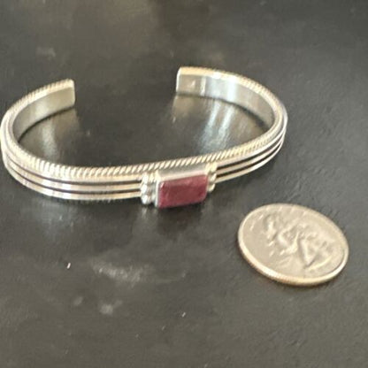 Navajo Purple Spiny Oyster Cuff Bracelet | Sterling Silver | Authentic Native American Handmade | 15159
