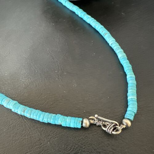 Robin's Egg Blue Turquoise Heishi Bead Necklace | 20" | Sterling Silver | 17374 - Masha USA