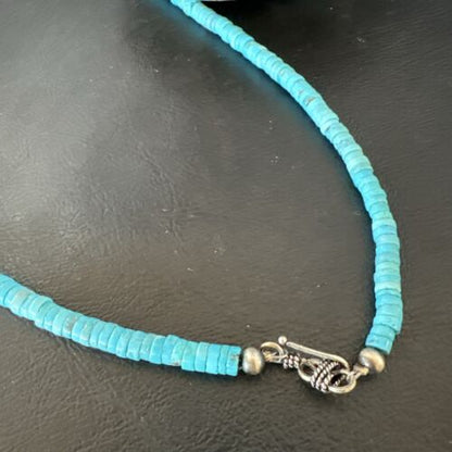 Robin's Egg Blue Turquoise Heishi Bead Necklace | 20" | Sterling Silver | 17374 - Masha USA
