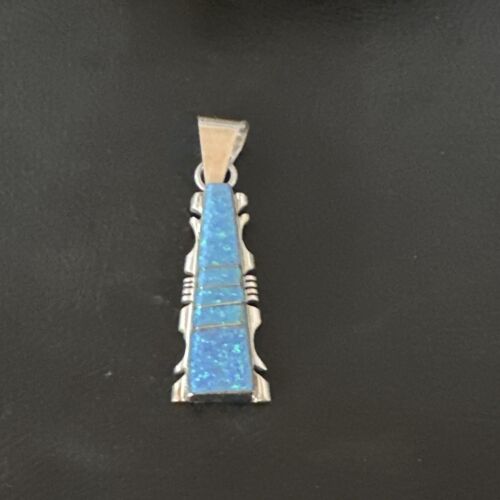 Blue Opal Inlay Pendant Necklace | Navajo Sterling Silver | Authentic Native American Jewelry | 18" | SF15673