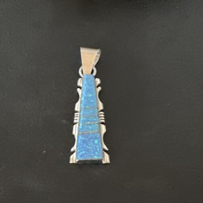 Blue Opal Inlay Pendant Necklace | Navajo Sterling Silver | Authentic Native American Jewelry | 18" | SF 15673