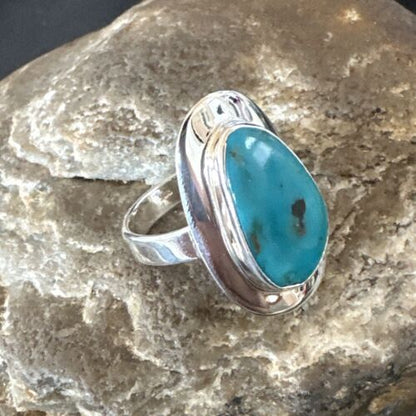 Navajo Blue Kingman Turquoise Ring | Sterling Silver | Sz 8 | Authentic Native American Handmade | 16589