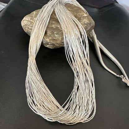 Statement Liquid Silver Heishi Necklace | 50 Strand | Sterling Silver | 30" | 16914