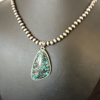 Men's Navajo Blue Spiderweb Turquoise Pendant Necklace | Sterling Silver | Authentic Native American Handmade | 16227