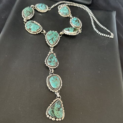 Men's Lariat Blue Spiderweb Turquoise Necklace | Navajo Handmade | 31" | 17453