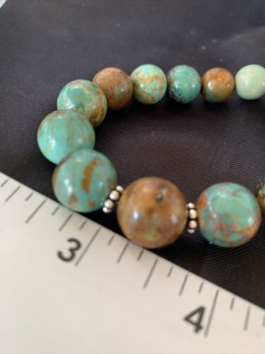 Navajo Green Turquoise & Apple Coral Graduated Necklace | Sterling Silver | Authentic Native American | 18" | 13204