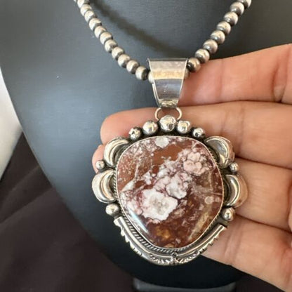 Navajo Wild Horse Turquoise Pendant Necklace | Sterling Silver | Authentic Native American Handmade | 17113