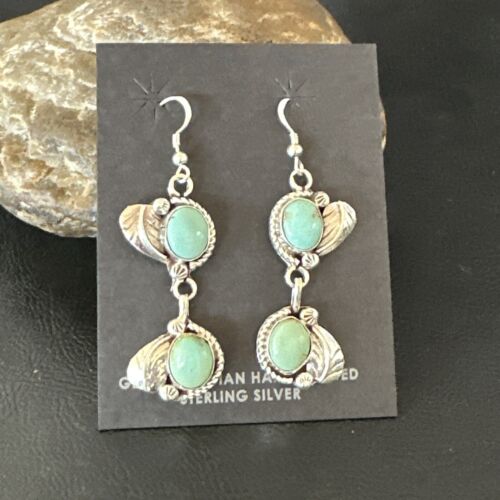 Navajo Blue Turquoise Dangle Earrings | Sterling Silver | 1.5" | Authentic Native American Handmade | 17384