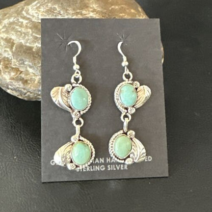 Navajo Blue Turquoise Dangle Earrings | Sterling Silver | 1.5" | Authentic Native American Handmade | 17384