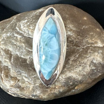 Navajo Blue Larimar Ring | Sterling Silver | Sz 8 | Authentic Native American Handmade | 16007