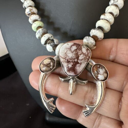 Men's Navajo Wild Horse Naja Necklace Pendant | Sterling Silver | Authentic Native American Handmade | 15293