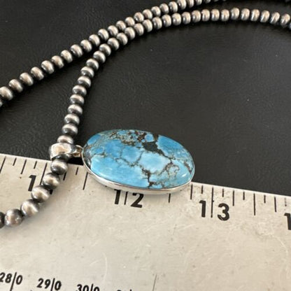 Navajo Blue Spiderweb Turquoise Pendant Necklace | Sterling Silver | Authentic Native American Handmade | 17019