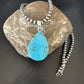Blue Kingman Turquoise Pendant | Navajo Pearls | Sterling Silver Necklace 20" | 16672