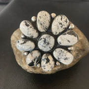 Navajo White Buffalo Turquoise Multi-Stone Ring | Authentic Native American Sterling Silver | Sz 7.5 | 11892