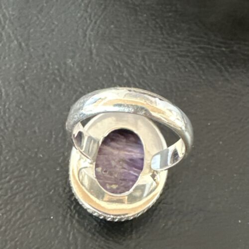 Navajo Purple Charoite Oval Ring | Sterling Silver | Adjustable Sz 9 | Authentic Native American Handmade | 17248