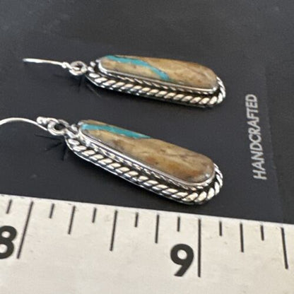 Navajo Blue Boulder Turquoise Dangle Earrings | Sterling Silver | Authentic Native American Handmade | 16498