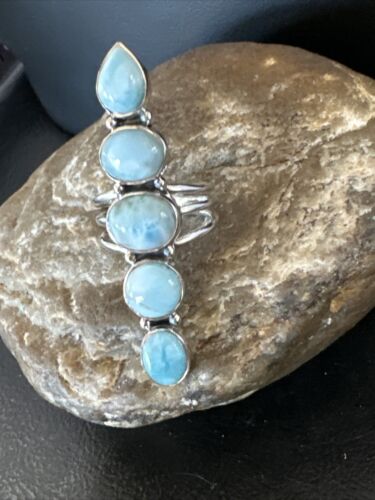 Navajo Blue Larimar Multi-Stone Ring | Authentic Native American Sterling Silver | Multi-Stone | Sz 8 | 15930