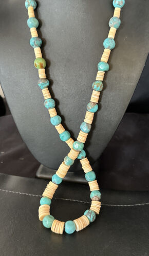 Santo Domingo Blue Nugget Turquoise Necklace | Sterling Silver | 28" | Authentic Native American Handmade | 15292