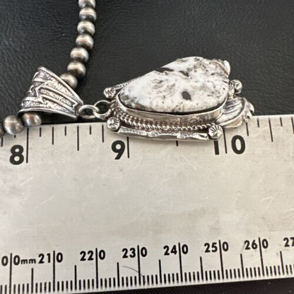 Navajo White Buffalo Turquoise Pendant Necklace | Sterling Silver | Authentic Native American Handmade | 17520