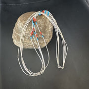 Multi-Color Liquid Silver Heishi Necklace | 5-Strand Sterling Tubes | 25" | Authentic Native American Handmade | 15136