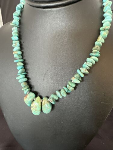 Navajo Green Royston Turquoise Bead Necklace | Sterling Silver Pearls | 16" | Authentic Native American Handmade | 15992