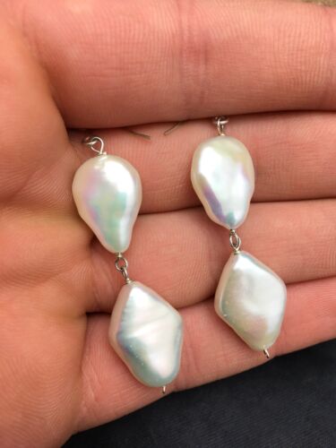 Handmade Sterling Silver Pearl Dangle Earrings | 1.5" | 03080