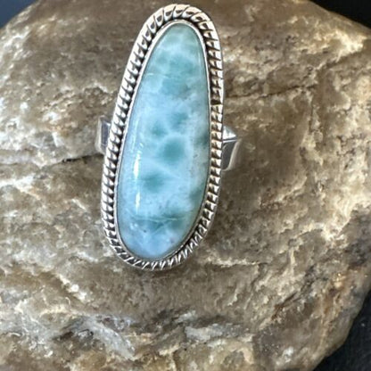 Navajo Blue Larimar Ring | Sterling Silver | Sz 7 | Authentic Native American Handmade | 17654