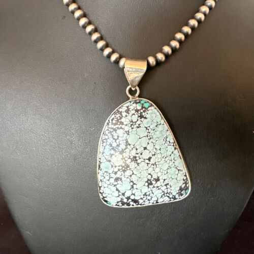 Men's Navajo Blue Spiderweb Turquoise Pendant Necklace | Sterling Silver | Native American Handmade | 16232