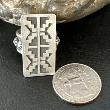 Native American Hopi Rug Design Ring | Sterling Silver | Sz 9 | 16335 - Masha USA