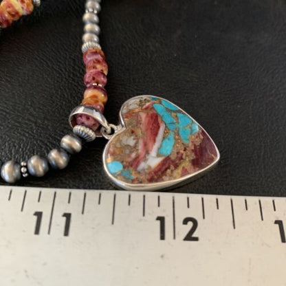 Navajo Turquoise and Spiny Oyster Pendant Necklace | Sterling Silver | 20" | 13871