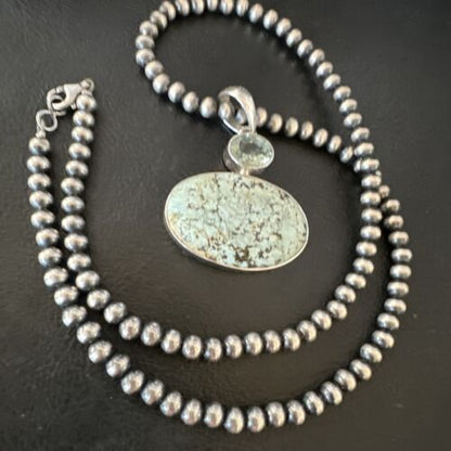 Navajo Dry Creek Turquoise Topaz Pendant Necklace | Sterling Silver | Authentic Native American Handmade | 16316
