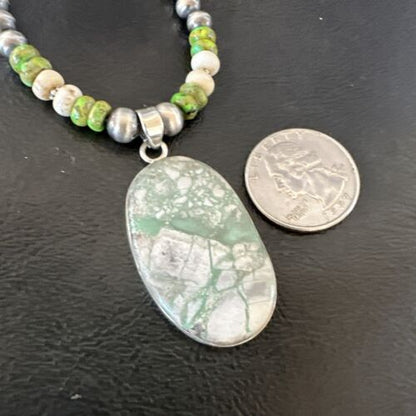 Navajo Green Turquoise Jasper Pendant Necklace | Sterling Silver | Native American Handmade | 16924