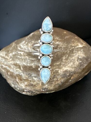 Navajo Blue Larimar Multi-Stone Ring | Authentic Native American Sterling Silver | Multi-Stone | Sz 5.5 | 15977