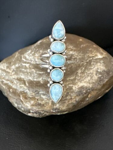 USA Blue Larimar Navajo Sterling Silver Ring Size 5.5 15977