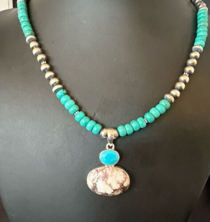 Navajo Wild Horse | Blue Kingman Turquoise Pendant Necklace | Sterling Silver | Native American Handmade | 17572