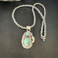 Navajo Blue Turquoise #8 Pendant | Sterling Silver Pearls Necklace | Authentic Native American Handmade | 15502