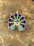 Zuni Sunface Turquoise Lapis Malachite Inlay Pendant | Sterling Silver | 1" | Authentic Native American Handmade | 1183