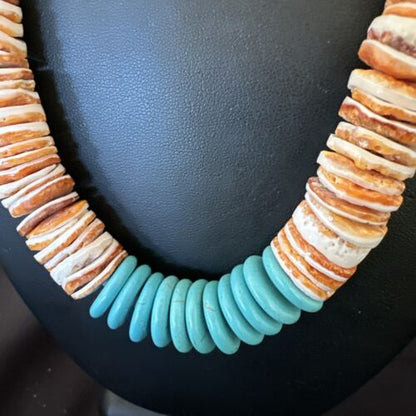 Navajo Sterling Silver Blue Turquoise & Spiny Oyster Graduated Necklace | Authentic Native American | 20" | 16903