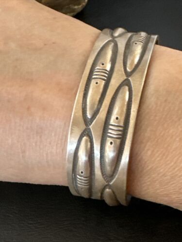 Native American Sterling Silver Navajo Stamped Cuff Bracelet | Authentic Handmade | 15985
