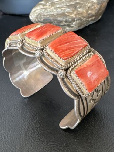 Navajo Spiny Oyster 5 Stone Cuff Bracelet | Sterling Silver | Authentic Native American Handmade | 15862