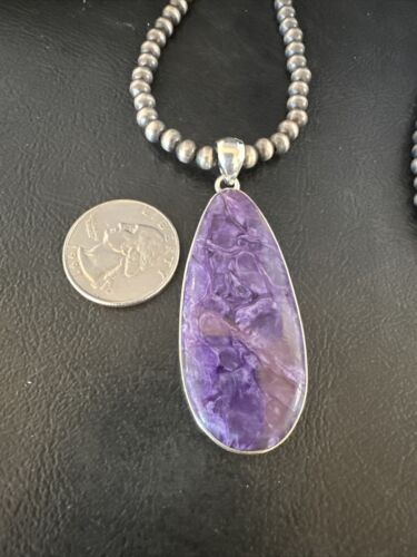 Navajo Pearls Purple Sugilite Pendant Necklace | Sterling Silver Beads | Authentic Native American Handmade | 15510