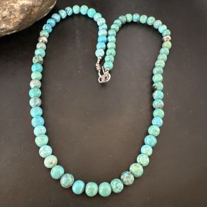 Navajo Blue Turquoise Necklace | Sterling Silver Pearls | 22" | Authentic Native American Handmade | 16951