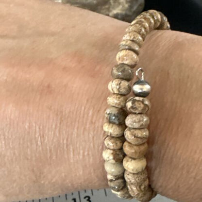 Navajo Brown Picture Jasper Bead Bracelet | 6mm | Sterling Silver | Authentic Native American Handmade | 15244 - Masha USA