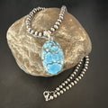 Navajo Blue Spiderweb Turquoise Pendant Necklace | Sterling Silver | Authentic Native American Handmade | 17027