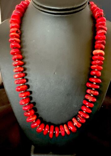 Navajo Pearl Bamboo Coral Necklace | Sterling Silver | 22" | Authentic Native American Handmade | 13915
