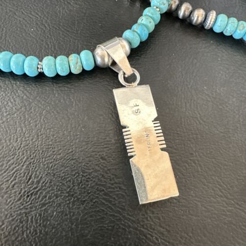 Men's & Women's Turquoise #8 Inlay Pendant Necklace | Navajo Sterling Silver | Authentic Native American Handmade | 17056