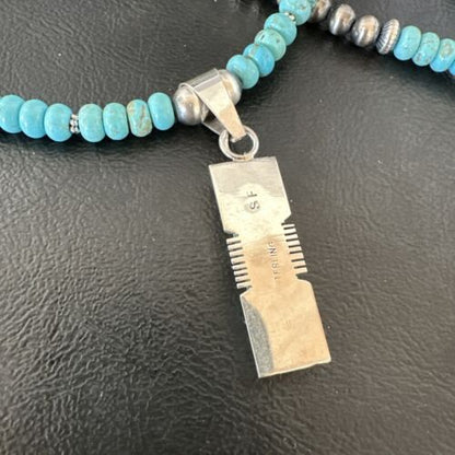 Men's & Women's Turquoise #8 Inlay Pendant Necklace | Navajo Sterling Silver | Authentic Native American Handmade | 17056