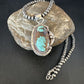 Navajo Blue Turquoise #8 Pendant | Sterling Silver Pearls Necklace | Authentic Native American Handmade | 15502